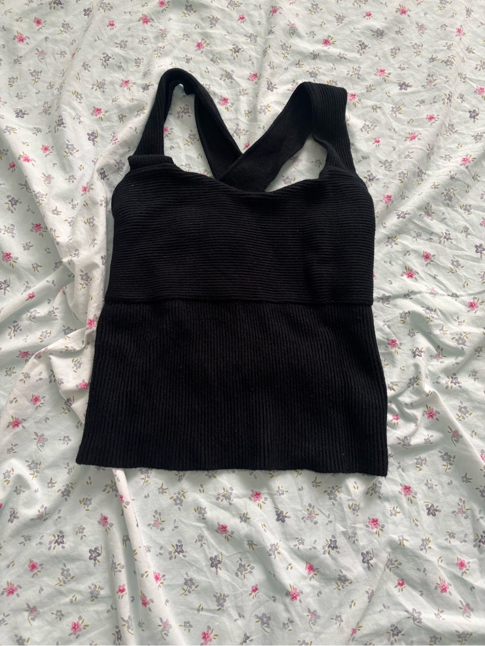 Abercrombie Black Ribbed Crossback Knit Tank Top